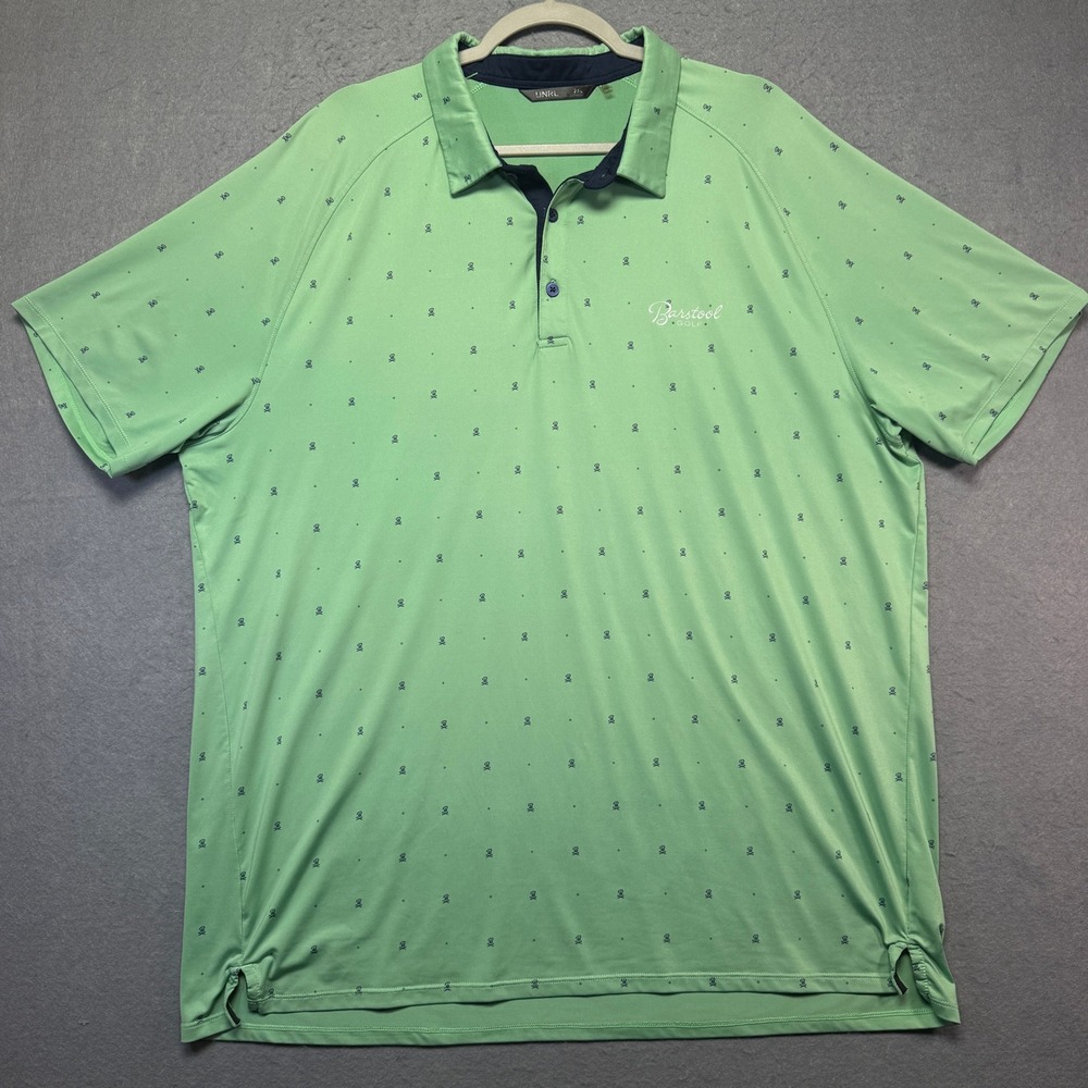 UNRL Barstool Golf Mens 2XL Green Skull Crossbones Logo Performance Polo Shirt